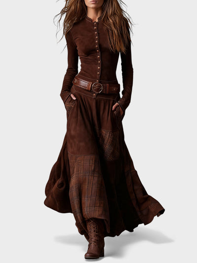 Marina™ | Vestido maxi de ante con cinturón