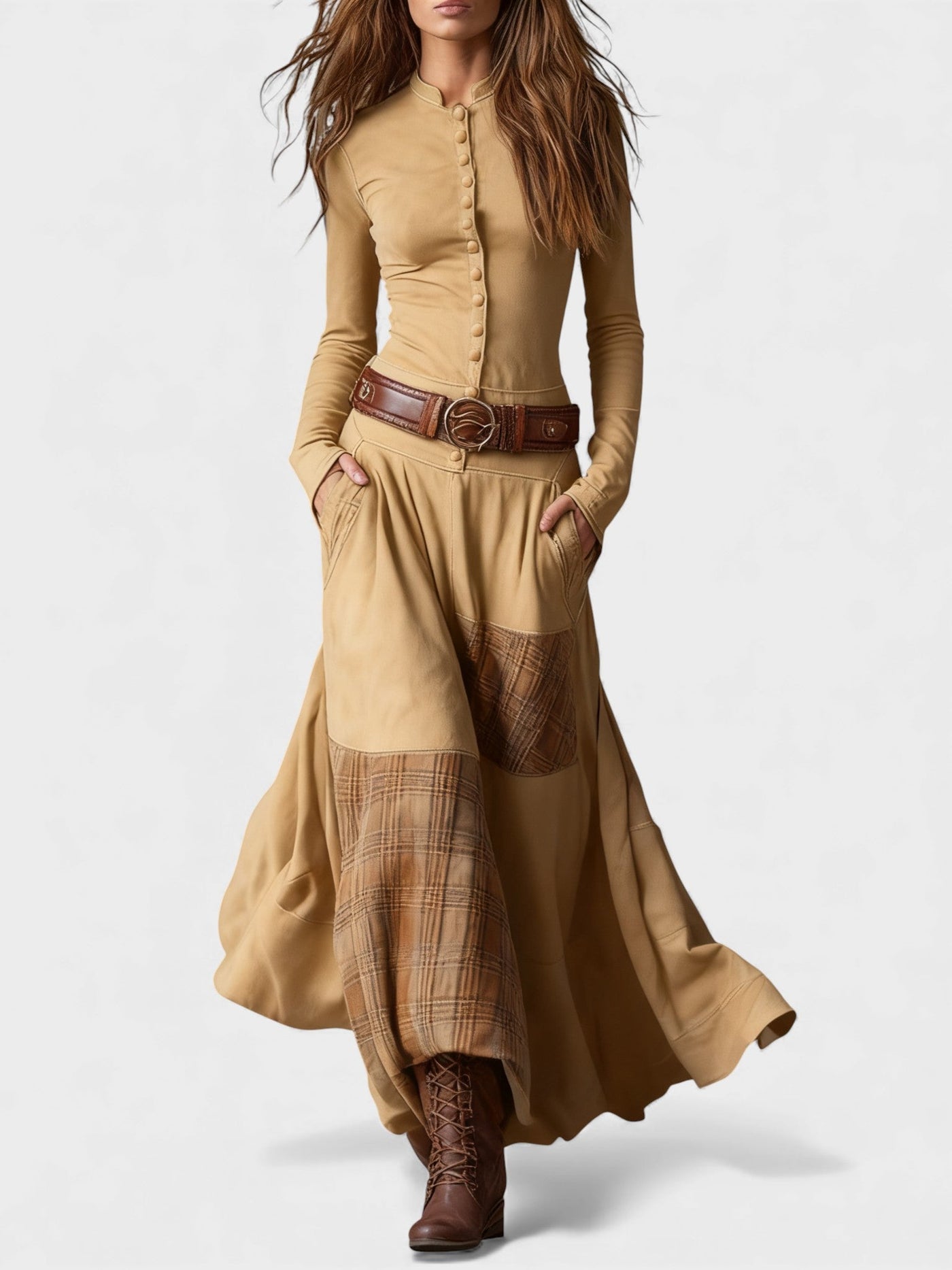 Marina™ | Vestido maxi de ante con cinturón